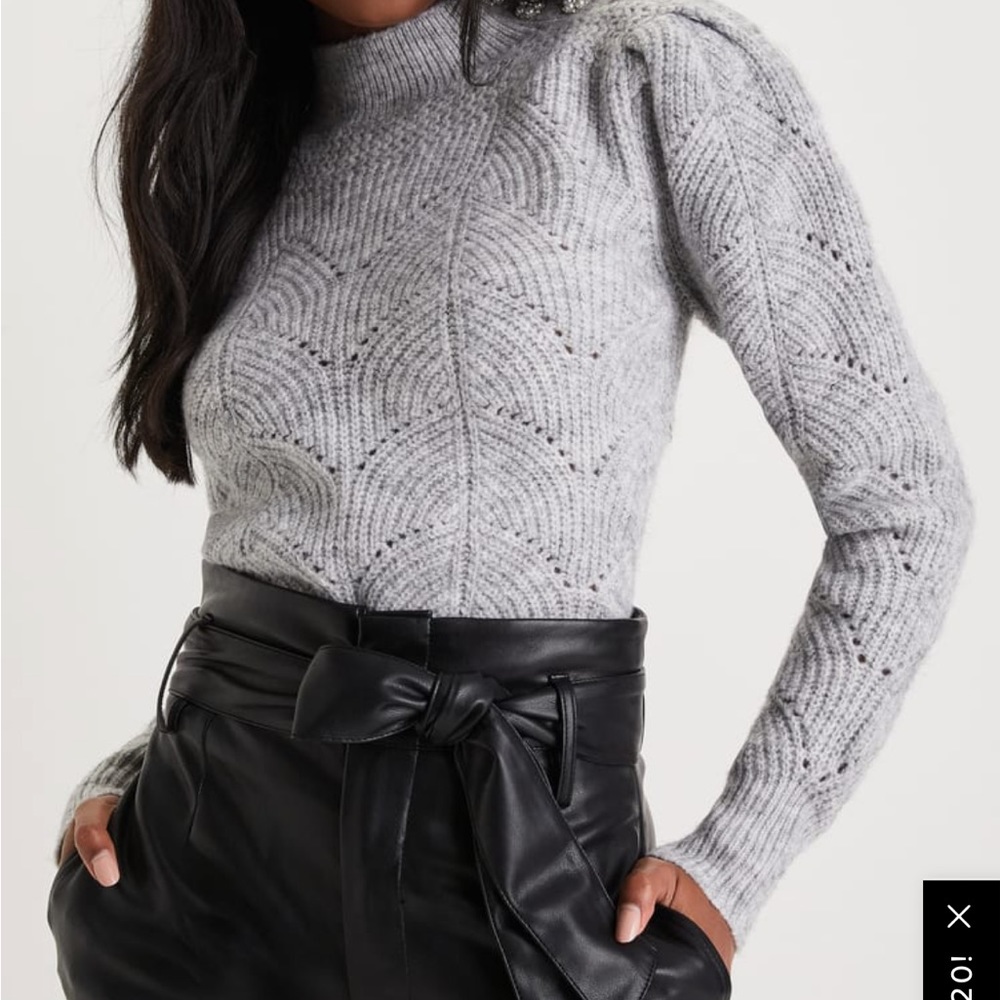 Lulus - pointelle mock neck gray sweater